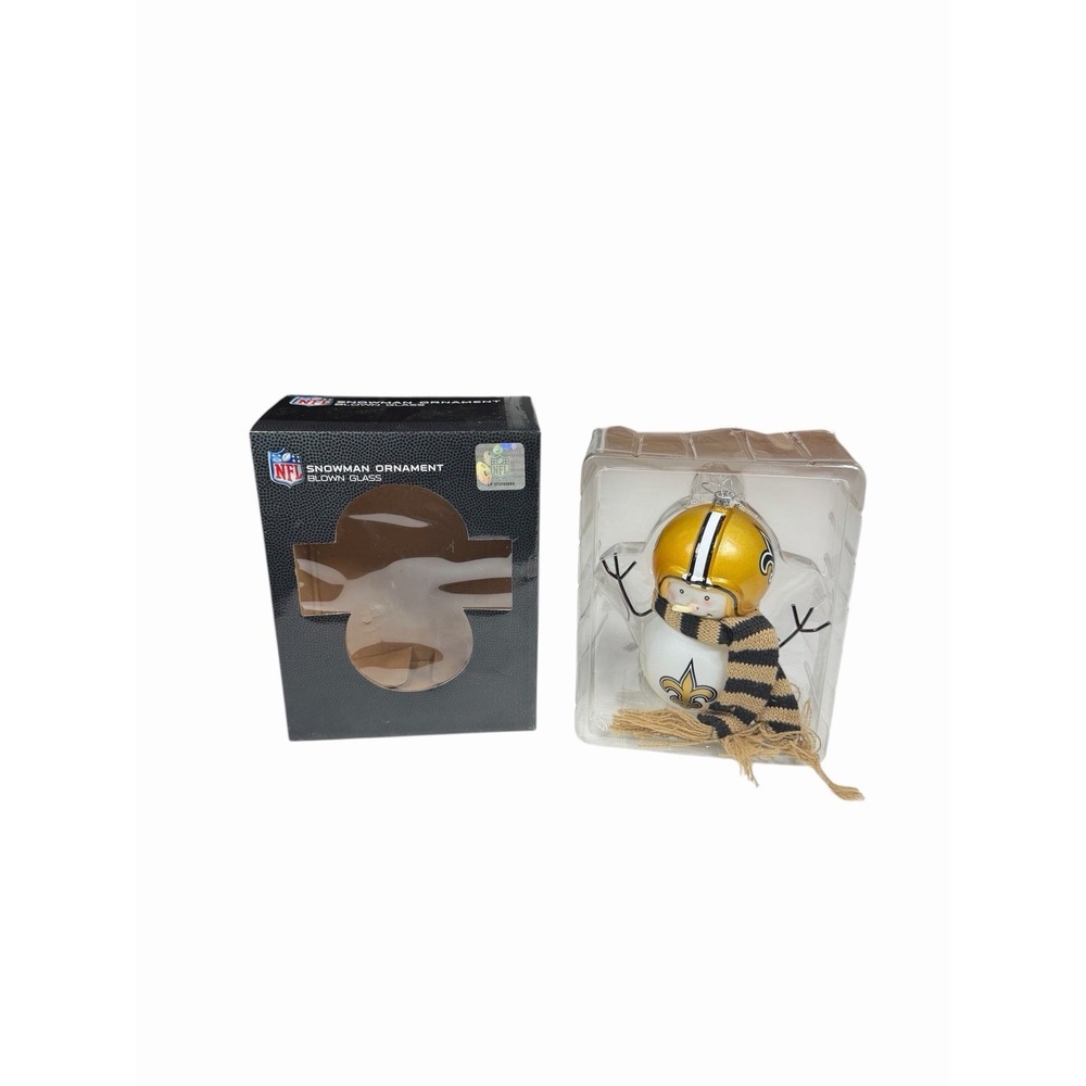 New Orleans Saints Blown Glass Snowman Christmas Ornament NFL Brees Kamara